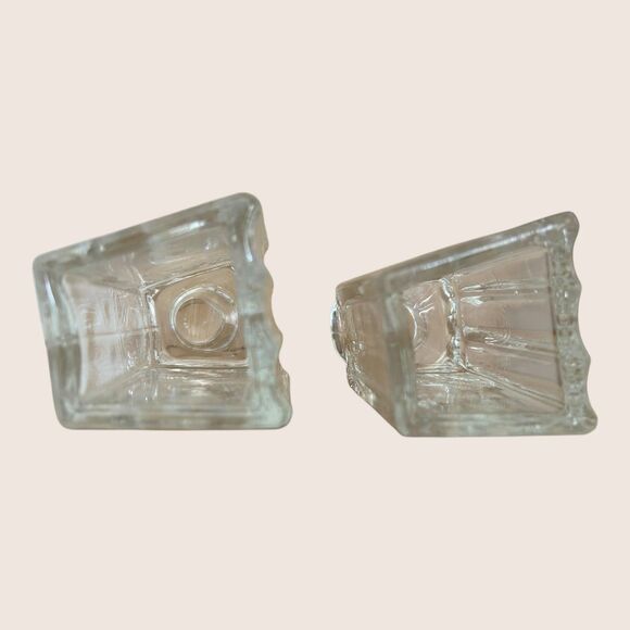 🕯️ VTG ART DECO VOTIVE GLASS CANDLE HOLDERS RIBBED FRONT SET OF TWO - Picture 6 of 6